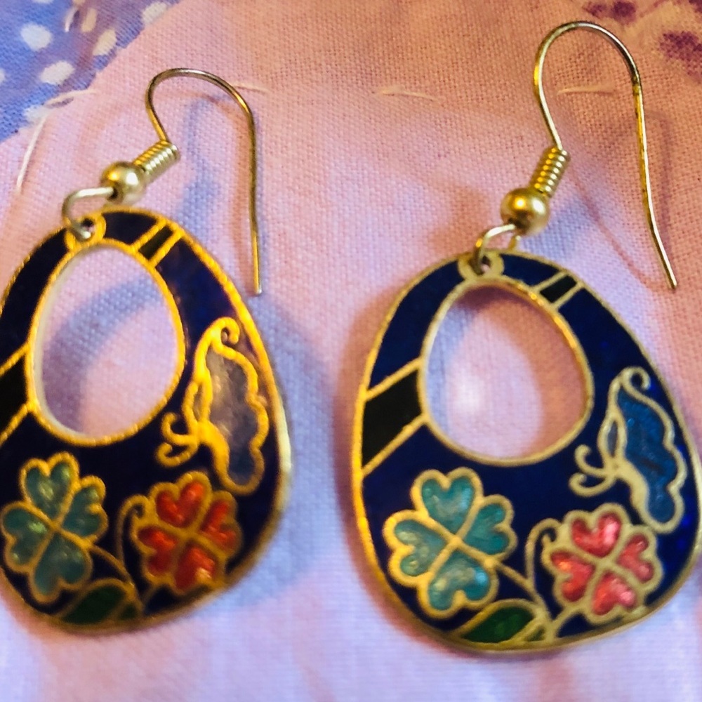 Vintage Earrings, 4 Leaf Clover Hearts & Butterfly